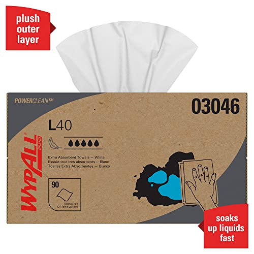 Wypall Power Clean L40 Extra Absorbent Towels (03046), Limited Use Towels, White, 9 Pop Up Boxes Per Case, 90 Sheets Per Box, 810 Sheets Total #TOP3