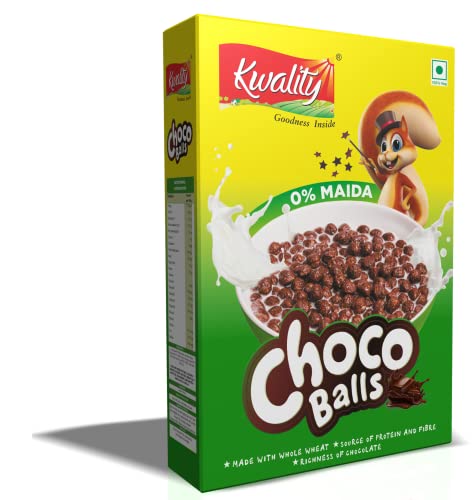 Kwality Choco Balls 375g | No Maida | Made with Whole Wheat | Healthy Food & Breakfast Cereal for Kids | High in Protein & Fiber
