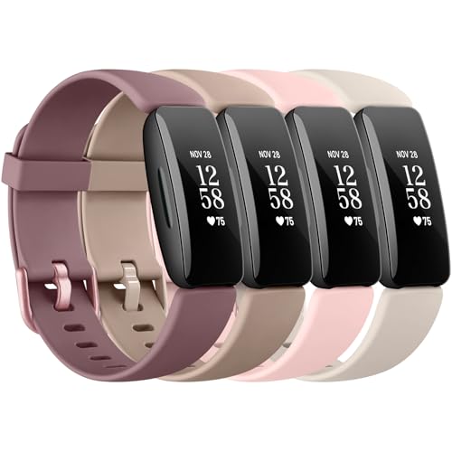 4 Pack Bands Compatible with Fitbit Inspire 2 Bands for Women Men Adjustable Replacement Sport Wristbands Straps for Fitbit Inspire 2 / Ace 3 (Starlight/Smoke Violet/Milk Tea/Light Pink)