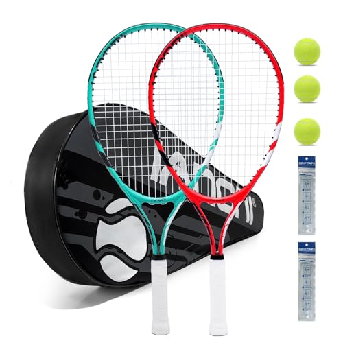 Tennis Racket for Kids 23'' Kid's Tennis Racquet Set of 2-2 Chird Tennis Rackets with 3 Balls,2 Grips,2 Vibration Dampers