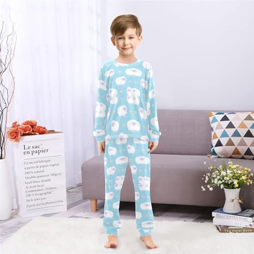 Little Sheep Blue Soft Pajama Set for All Seasons,Breathable Pjs Long Sleeve Sleepwear,Comfy Loungewear 2 Piece Underwear Set 3T4