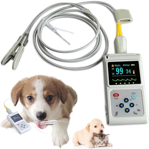 hocvseo Oxímetro De Pulso Veterinario, Monitor De Frecuencia De Pulso Sonda del Sensor De Oído/Lengua, Oxímetro De Pulso De Mano para Mascotas, para Uso Doméstico, Hospital De Mascotas