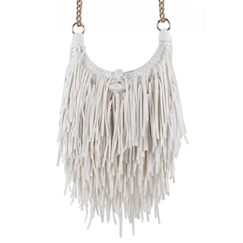 Women's Fringed Faux Suede Leather Cross Body Bag Chain Shoulder Bag Tassel Handbag3