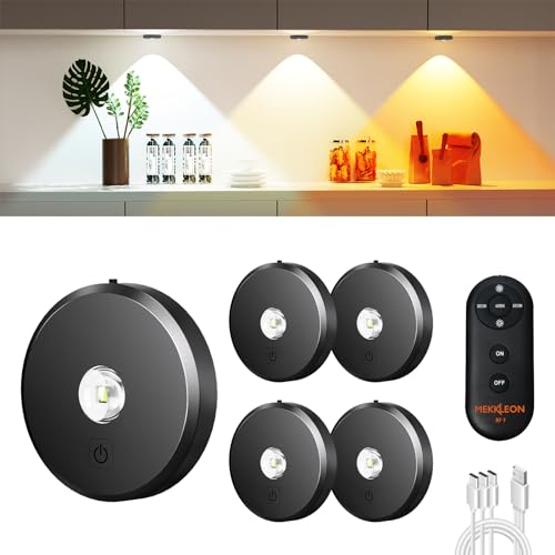 Image of Puck Lights with Remote Control, Rechargeable Wireless Under Cabinet Lighting, 5 Pcs (Dark Grey) - Tap Push Touch Lights for Counter, Shelf, Bookcase
