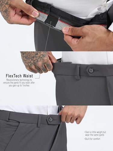 Image of Mc Henry Men's Techno Flex 2inch-Waist Expandable Wrinkle Free Slim Fit 4 Way Lycra for Elite and Luxurious Formal /Casual Trousers