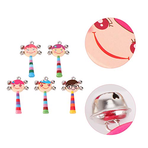 STOBOK 5Pcs Chocalho Tambor de Brinquedo para Crianças Com Alça de Madeira Arco-Íris Alça de Sinos A