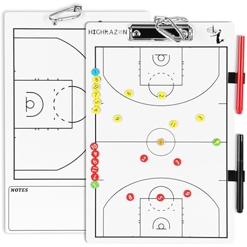 HIGHRAZON Magnetic Basketball Coaches Clipboard, White Double-Sided Dry Erase Coach Board, Tactics Whiteboard with Color Magnetic Sticker and 2 Marker for Coaches Gift Cover