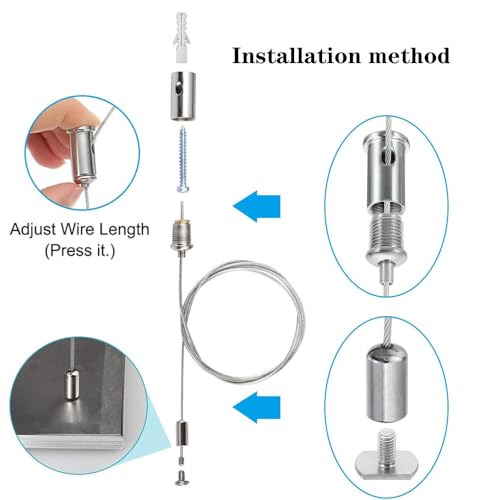Image of 2 Pcs Picture Hanging Wire, 40 inches Adjustable Picture Hanging kit,Suspension line、 Hanging Wire for Picture, Photo Frame, Mirror, Light Painting, billboards