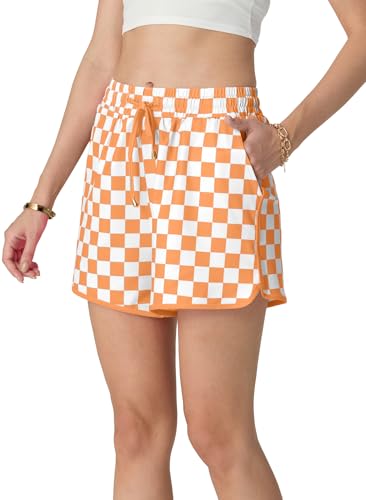 IWOLLENCE Women's Checkered Shorts Elastic Waist with Drawstring Plaid Short Pants Beach Summer with Pockets4