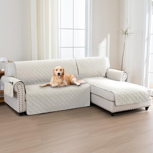 H.Versailtex 100% Waterproof Sofa Slipcovers for Sectional Sofa 2-Piece Corner Sofa Cover Sectional Couch Cover L Shaped, Seat Width 247CM (Right Chaise Lounge Cover+3 Seat Sofa Cover, Beige)