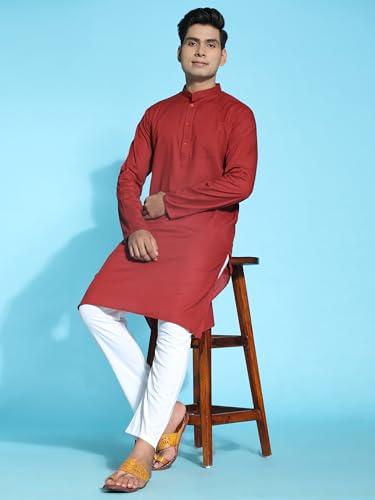 Image of Amazon Brand - Anarva Men's Cotton Solid Dress Long Kurta Regular Fit Casual