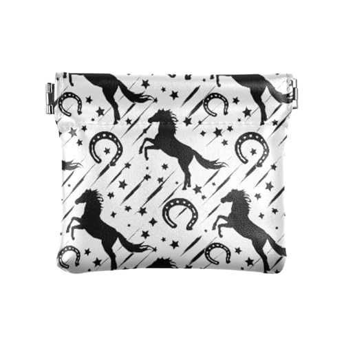 Black Horses Silhouettes Coin Purse Leather Pouch Change Purse, Squeeze Coin Pouch for Cards, Keys & Lipsticks, Unisex