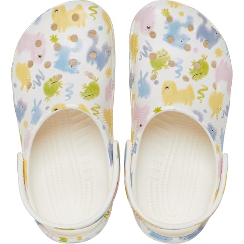 Image of Crocs Unisex Classic Clogs with Patterns and Graphics (Little Kid /Big Kid) Chalk 11 Medium
