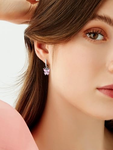 Bestyle Silver Birthstone Butterfly Earring Necklace Ring for Gilrs Women-Dainty Cute Butterfly Jewelry Gifts for Women On Birthday Christmas for Wife Girlfriend Mom Daughter Teen Girls - Image 3