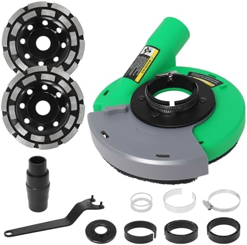 4.5"-5" Universal Surface Dust Shroud for Angle Grinder + 2 PCS Diamond Grinding Cup Wheel 5", Adjustable Sliding Cover, Grinder Dust Shroud for Concrete Surface, Cement, Marble, Edge Grinding