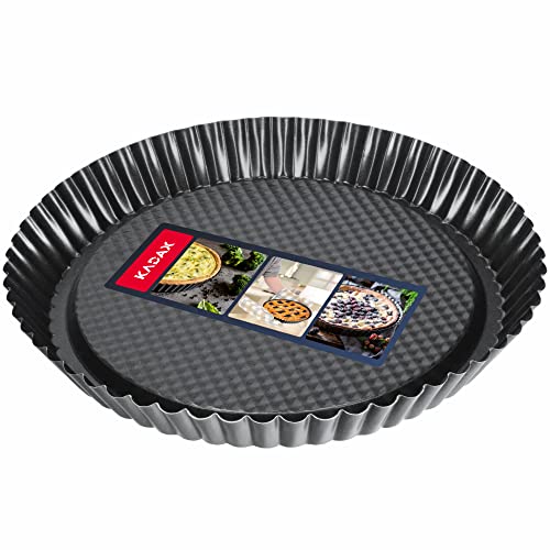 KADAX Molde para tarta, molde para tartaletas de chapa galvanizada y antiadherente, forma de quiche en 3 tamaños, forma redonda para tartas de frutas, forma redonda (diámetro: 28 cm, negro)