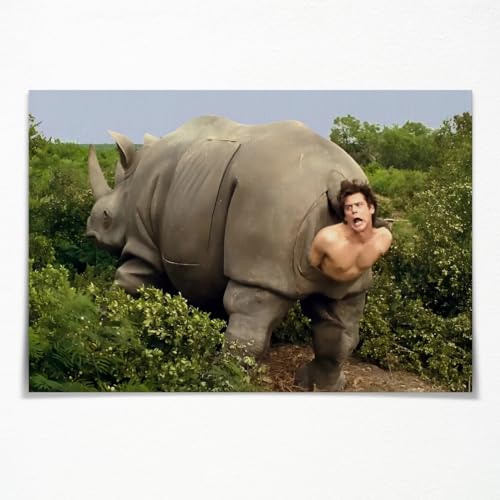 KJJLNCQ Jim Carrey Ace Ventura Rhino Movie Poster Wall Art Trendy Home Wall Decor Funny Bedroom Poster Aesthetic for Bathroom Living Room Office Wall Decor12x18inchUnframed, GRR-A