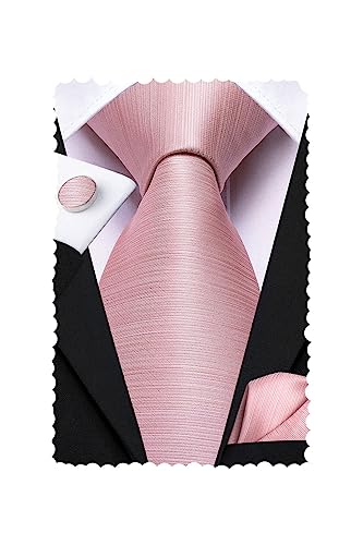Hi-Tie Pink Tie Rose Gold Necktie For Men With Pocket Square And Cufflinks Wedding Tie Set #TOP23