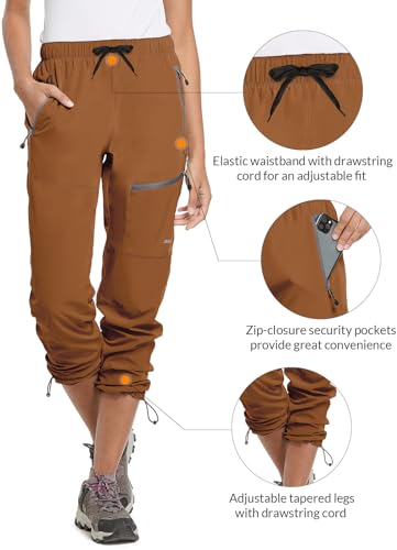 baleaf Travel Pants Women Hiking Long Tall Lightweight Quick Dry Water Resistant Cargo Pants 31'' Caramel Size L4