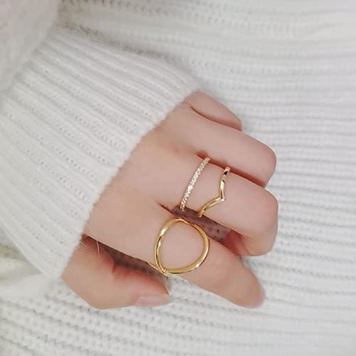 Adramata 11Pcs 14K Plated Gold Rings For Women Stackable Rings Set Simple Thin Knuckle Rings Comfortable Plain Band Rings Cross Wave Ring Midi Rings Pack Size 6 #TOP3