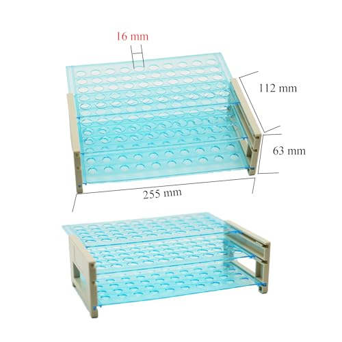 LSVERDE 50 Pcs Plastic Test Tubes with Rack, 16 x 100mm Clear Test Tube with Caps and 50 Holes Tubes Rack Set for Scientific Experiments Candy Beads Liquid Spice Seed Storage Party Decorations