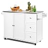 GOFLAME Kitchen Island Cart with Stainless Steep Top Rolling Mobile Kitchen Island with Storage and Towel Rack Kitchen Trolly Cart on Wheels for Dining Room Kitchen Restaurant White
