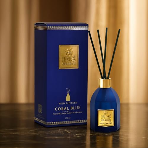 Image of IRIS Coral Blue Reed Diffuser Set - Premium Aromatherapy Home Fragrance for Relaxation, Spa Ambience, Office, Long-Lasting Fresh Aroma, Perfect for Gifting