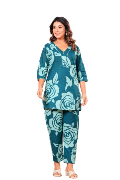 Women's Cotton Floral Printed Co-Ord Set, Top with Trouser Pant, Casual Loungewear-picture-43