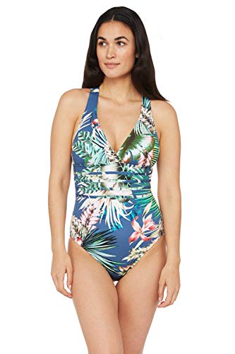 Image of La Blanca Women's Island Goddess Deep-V Strappy Back Mio One Piece Swimsuit with Tummy Toner