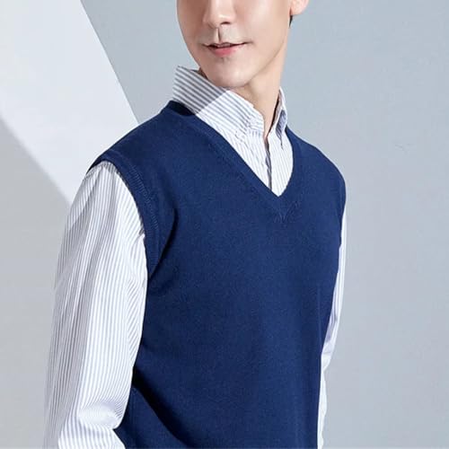 Men's Wool Blend Knitting Vest Solid Color Soft Jumpers Warm V-Neck Sweater Vest3