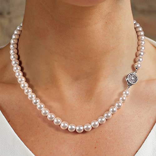 White Pearl Strand Necklace Women: 8mm/10mm Ivory Pearl Chain Wedding Jewelry with Dainty Silver Clasp for Bride Bridemaid - Trendy Accessory for Mother Graduate Elegant Lady3