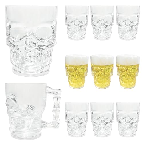 Veiuwa 12 PCS Halloween Cups,Skull Mug,Skull Cup,Skull Glasses,Halloween Mugs, Clear Funny Beer Stein Cup for Whiskey, Wine, Juice, Bar, Halloween Decorations Gifts