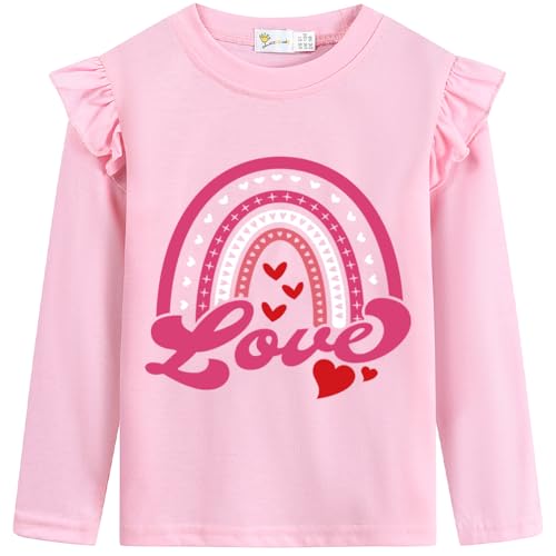 Girls Valentine's T-Shirt Kids Loved Butterfly Tee Toddler Be Mine Heart Tops Love is Magic Ruffle Long Sleeves 2-7T