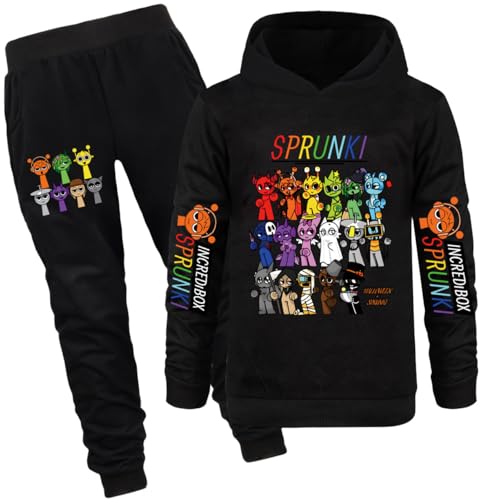 Boys Girls Sprunki Pullover Hoodie Jogging Pants Clothes Set Game Fans Sweatshirt 2 Pieces Sweatsuit for Kids