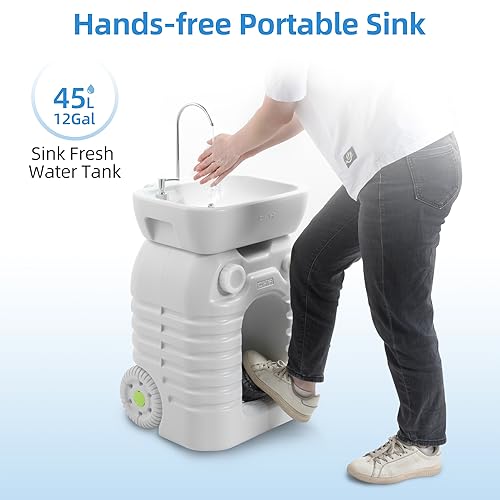 YITAHOME-Portable-Camping-Sink-45-L-Handwashing-Station-with-Adjustable-Wash-Basin-Soap-Dispenser-Metal-Handle-Large-Wheels-for-Outdoor-Travel-Boat-Gather-Garden-Worksite-White
