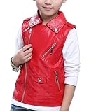 POZAMA Kids Faux Leather Vest | Sleeveless Motorcycle Jacket with Zipper Pockets Coat for Boys Girls Red 7-8Years
