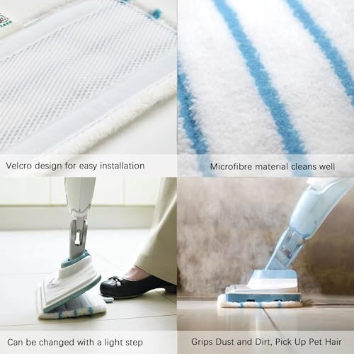 NINESPRING 4 Stück Waschbar Mikrofaser Pad für Black & Decker Steam Mop,Ersatz-Wischpad Mikrofaser für Black Decker Steam Mop,FSM1500、FSM1600、FSMH1321JMD、FSM1620、FSM1630、FSMP20