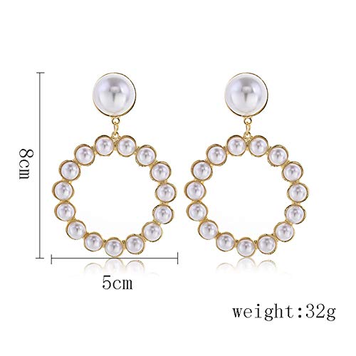 Pearl Heart Hoop Dangle Earrings Imitation Pearl Love Heart Earrings Circle Beaded Loop Drop Earrings For Women Girls Elegant Jewelry (Gold Round) #TOP5