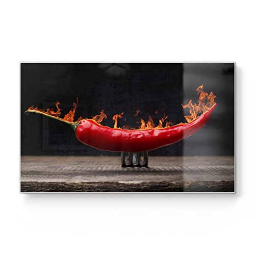 DEQORI Planche à petit-déjeuner en verre - Petite 23 x 14 cm - Motif piment brûlant - Planche à découper design pour la cuisine - Planche à petit-déjeuner antibactérienne et antidérapante - Plateau en