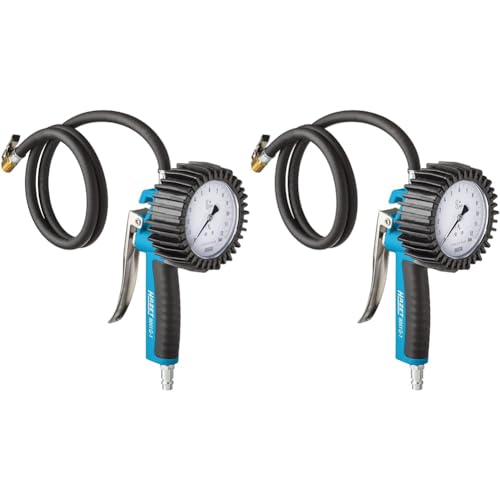 HAZET Reifenfüller 9041G-1, Geeicht, optimal ablesbar, Manometer-Messbereich: 0-10 bar, Schlauchlänge: 1000 mm, Manometer-Durchmesser: 80 mm, Reifendruck-Prüfer für Auto, Motorrad, LKW (Packung mit 2)
