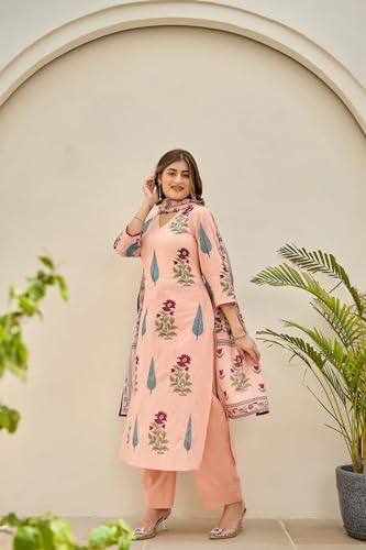 Image of GoSriKi Women's Rayon Viscose Printed Straight Kurta with Pant & Dupatta