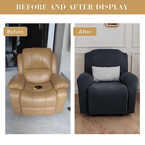 Jin Le 4 Pieces Recliner Cover Stretch Recliner Chair Cover 1 Seater Recliner Couch Covers Sofa Covers Stretch Soft Furniture Protector With Elastic Bottom And Ties For Kids Pet(Recliner, Drak Gray) #TOP2