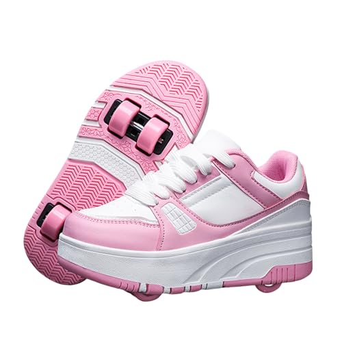 Surwin Mode Simple Roller Adolescent/Enfant, Chaussures Enfant avec Roulettes Retractable Détachable, Basket Roller 29-40 EU (Rose,32)