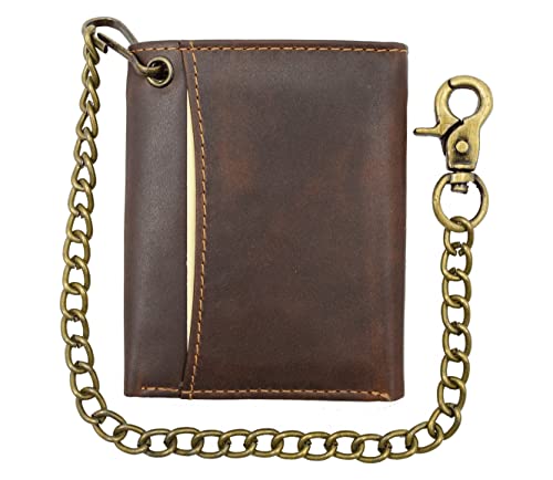 Paul Walter Men’s Vintage Genuine Leather Trifold Biker Wallet with
