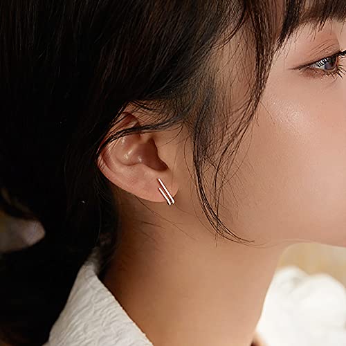 Reffeer 925 Sterling Silver Bar Huggie Stud Earrings Hoops For Women Girls Bar Half Hoop Earrings Open Hoops (A-Silver) #TOP2