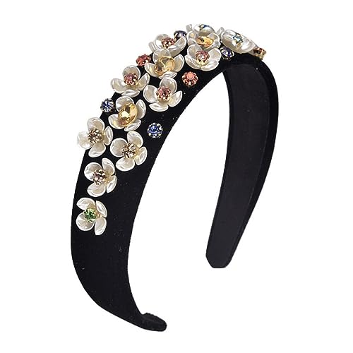 WRITWAA 1 Pieza diadema de flores diadema de mujer aro de pelo Negro