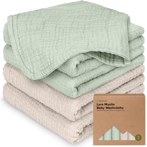 Image of 5-Pack Muslin Baby Washcloths for Newborn - 12x12 inch Soft Absorbent Organic Cotton Muslin Wash Cloths for Babies Girl, Boy, Infant, Toddlers, Kids Face Towel, Bath Essentials, Baby Burp Rags (Sage)
