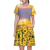 Caractéristiques : cette belle robe mi-longue au soleil avec imprimé mignon, robe t-shirt à col rond, robe à manches courtes, robe trapèze décontractée avec 2 poches latérales, découpe modeste avec taille élastique, robe longueur genou, facile à porter ou à enlever.