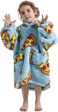 Hoodie Blanket Sweatshirt for Kids Toddler 2-6 Oversized Warm Winter Fluffle Wearable Blanket Sweater Giant Hoodie with Huge Pocket for Litter Boys Girls Pizza
