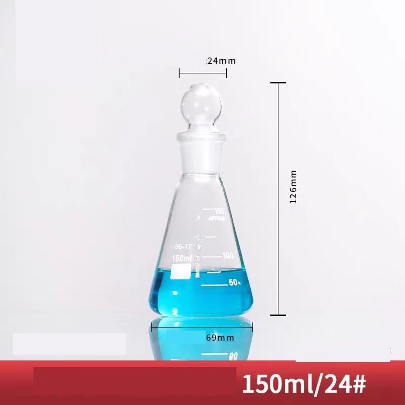 Matraz cónico de vidrio, Matraces aforados triangulares con tapón de vidrio esmerilado, varios tamaños(150ml)